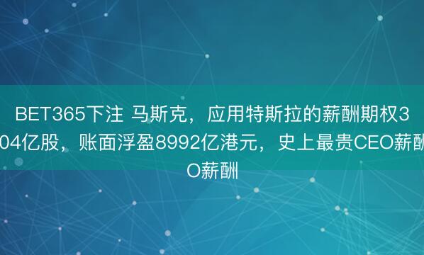 BET365下注 马斯克,应用特斯拉的薪酬期权3.04亿股,账面浮盈8992亿港元,史上最贵CEO薪酬